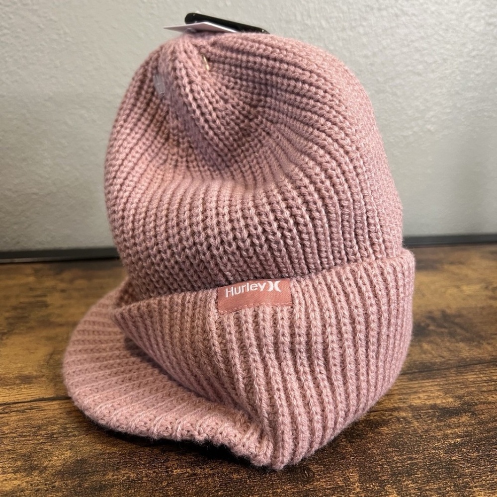 Hurley Dusty Pink Ribbed Beanie with Short Brim